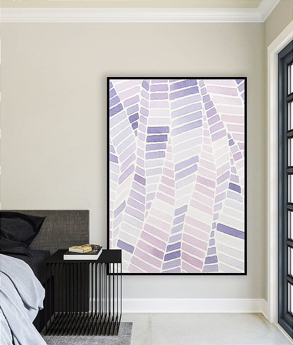Quadro Vertical Folhas Abstratas Roxo Lilás Lavanda Canvas Moldura
