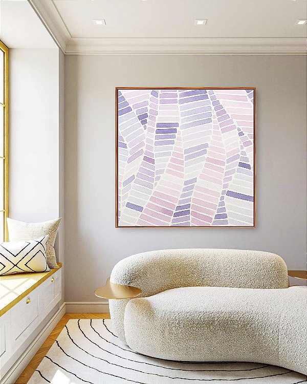 Quadro Quadrado Folhas Abstratas Roxo Lilás Lavanda Canvas Moldura