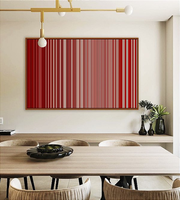 Quadro Horizontal Abstrato Degradê Listras Vermelho Carmim Salmão Canvas Moldura