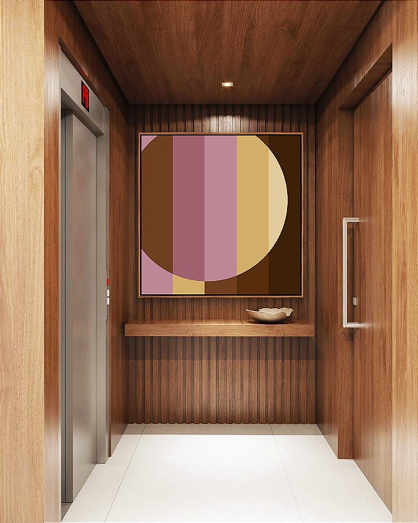 Quadro Quadrado Abstrato Geométrico Degradê Circulo Listras Rosa Antigo Marrom Areia Canvas Moldura