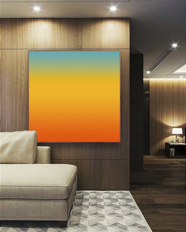 Quadro Quadrado Abstrato Degradê Azul Amarelo Ouro Laranja Tangerina Canvas Moldura