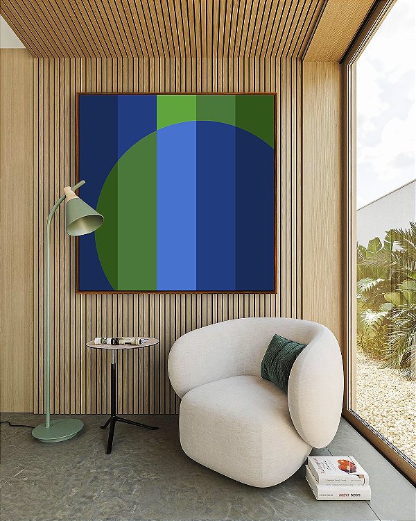 Quadro Quadrado Abstrato Geométrico Degradê Circulo Listras Azul Marinho Verde Esmeralda Canvas Moldura