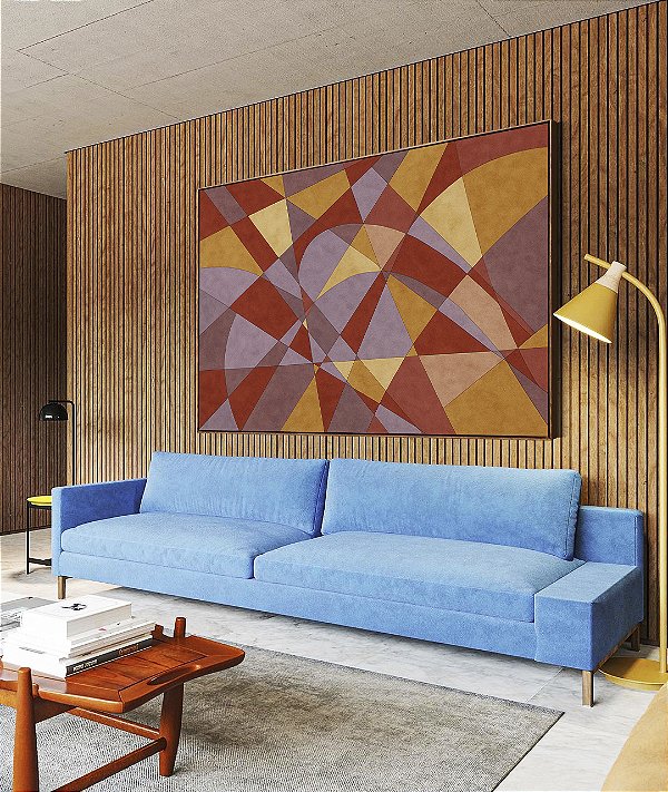 Quadro Horizontal Abstrato Mosaico Vermelho Carmim Lilás Bronze Bordô Canvas Moldura