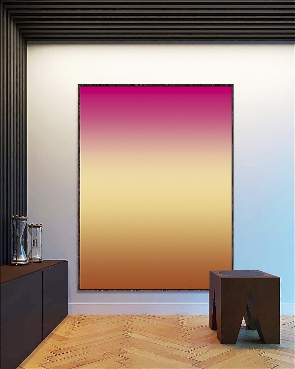 Quadro Vertical Abstrato Degradê Rosa Choque Bege Caramelo Canvas Moldura