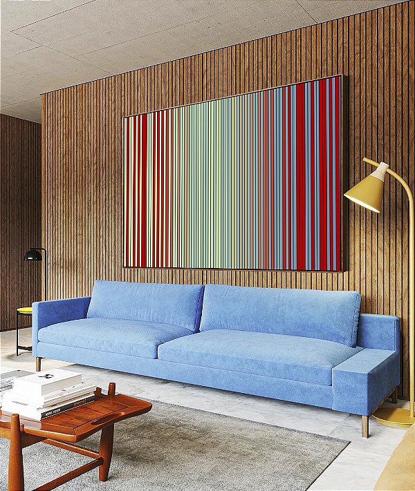 Quadro Horizontal Abstrato Degradê Listras Verde Menta Vermelho Tijolo Azul Canvas Moldura