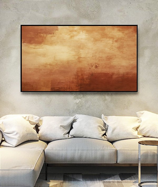 Quadro Horizontal Abstrato Marrom Terra Bronze Caramelo Textura Canvas Moldura