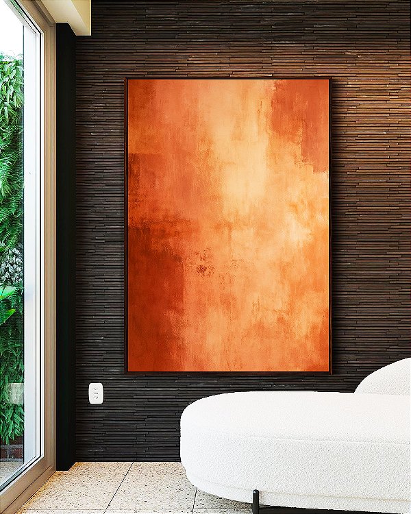 Quadro Vertical Abstrato Marrom Terra Bronze Caramelo Textura Canvas Moldura