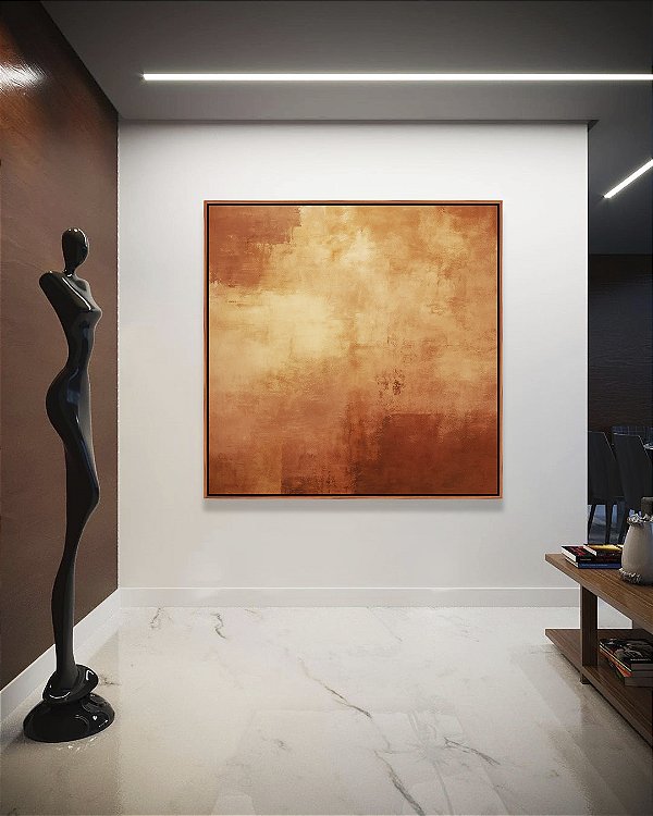 Quadro Quadrado Abstrato Marrom Terra Bronze Caramelo Textura Canvas Moldura