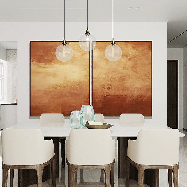 Duo de Quadros Abstrato Marrom Terra Bronze Caramelo Textura Canvas Moldura