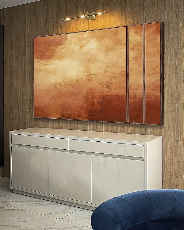 Trio de Quadros Estilizados Abstrato Marrom Terra Bronze Caramelo Textura Canvas Moldura