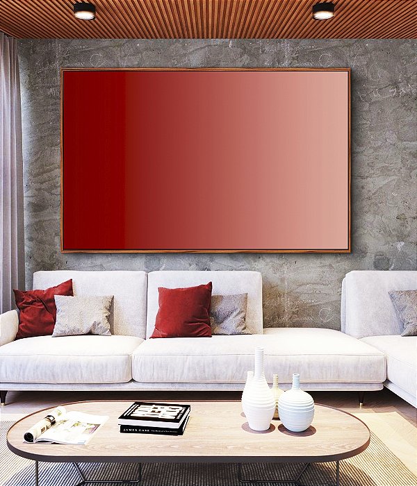Quadro Horizontal Abstrato Degradê Vermelho Carmim Rosa Salmão Canvas Moldura