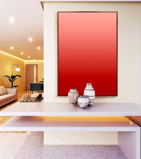 Quadro Vertical Abstrato Degradê Vermelho Carmim Rosa Salmão Canvas Moldura