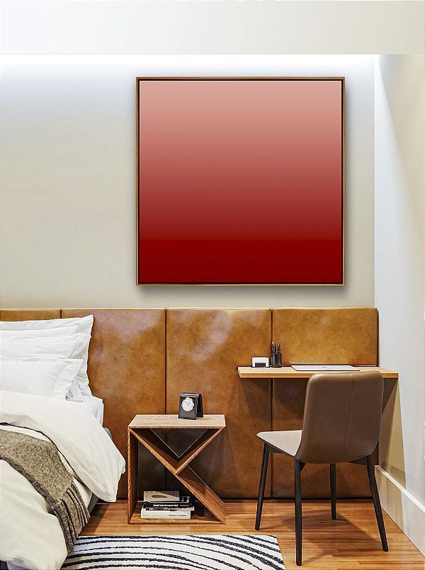 Quadro Quadrado Abstrato Degradê Vermelho Carmim Rosa Salmão Canvas Moldura