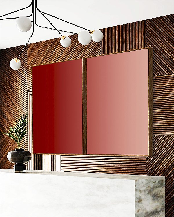 Duo de Quadros Abstrato Degradê Vermelho Carmim Rosa Salmão Canvas Moldura