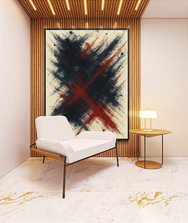 Quadro Vertical Abstrato Azul Vermelho Bordô Coral Textura Canvas Moldura