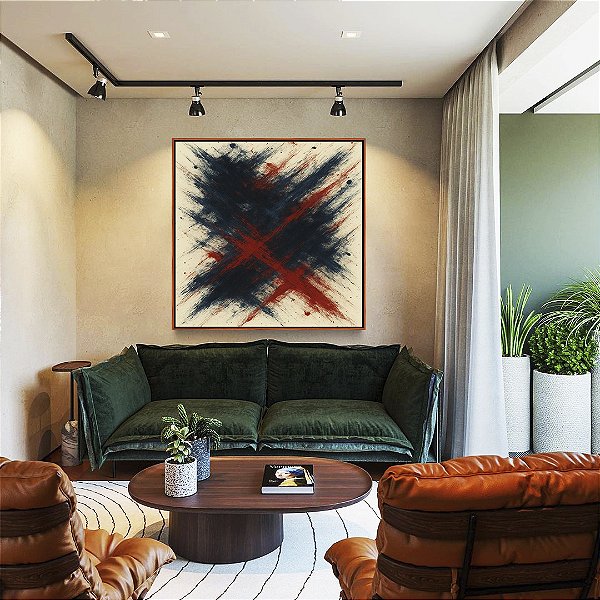 Quadro Quadrado Abstrato Azul Vermelho Bordô Coral Textura Canvas Moldura