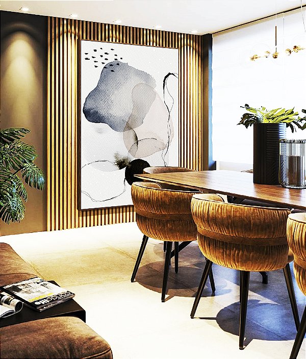 Quadro Vertical Abstrato Azul Rosa Preto Minimalista Estilo Escandinavo Canvas Moldura