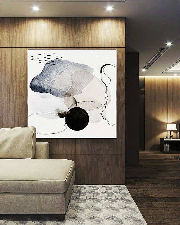 Quadro Quadrado Abstrato Azul Rosa Preto Minimalista Estilo Escandinavo Canvas Moldura