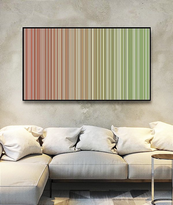 Quadro Horizontal Abstrato Degradê Listras Rosa Salmão Verde Menta Canvas Moldura