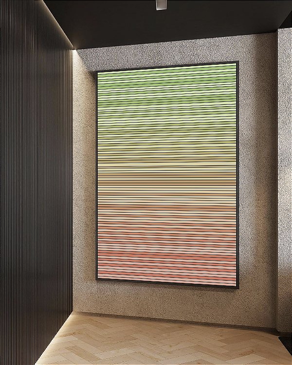 Quadro Vertical Abstrato Degradê Listras Rosa Salmão Verde Menta Canvas Moldura