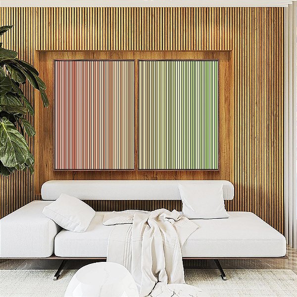 Duo de Quadros Abstrato Degradê Listras Rosa Salmão Verde Menta Canvas Moldura