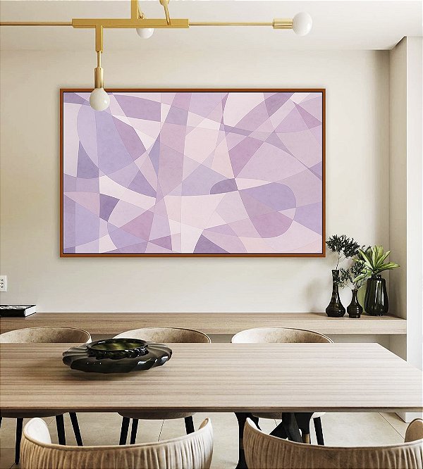Quadro Horizontal Abstrato Mosaico Roxo Lavanda Rosa Branco Canvas Moldura