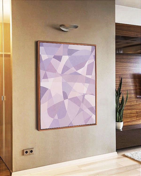 Quadro Vertical Abstrato Mosaico Roxo Lavanda Rosa Branco Canvas Moldura