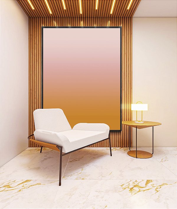 Quadro Vertical Abstrato Degradê Coral e Marfim Canvas Moldura