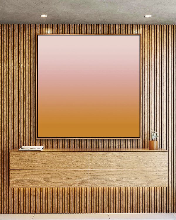 Quadro Quadrado Abstrato Degradê Coral e Marfim Canvas Moldura