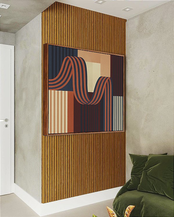 Quadro Quadrado Abstrato Geométrico Listras Azul Salmão Vermelho Bordô Canvas Moldura