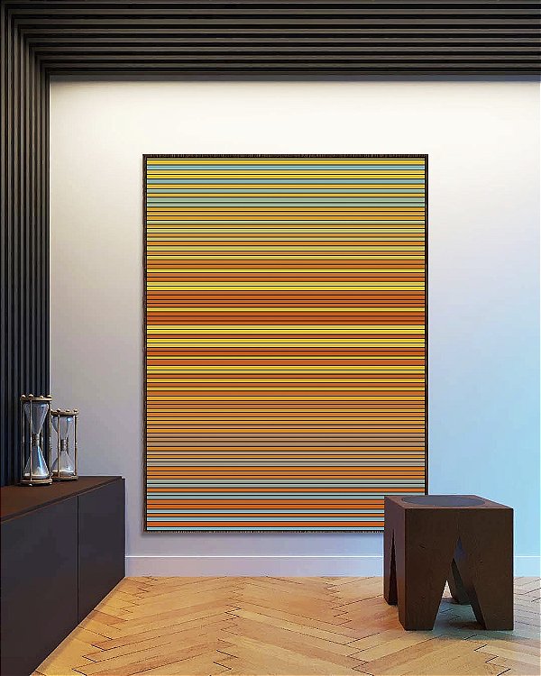 Quadro Vertical Degradê Listras Amarelo Ouro Laranja Tangerina Azul Canvas Moldura