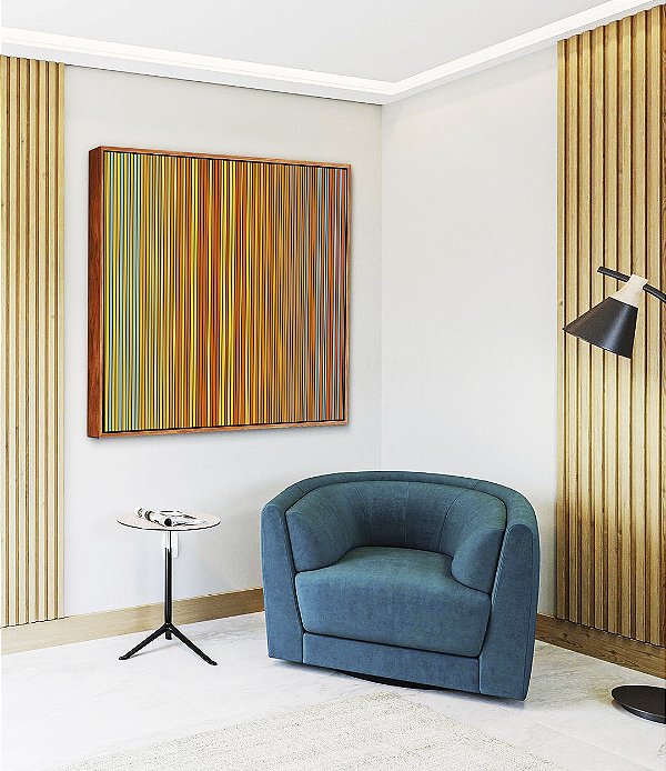 Quadro Quadrado Degradê Listras Amarelo Ouro Laranja Tangerina Azul Canvas Moldura