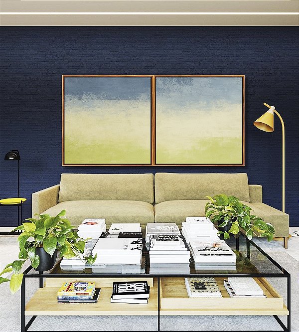 Duo de Quadros Quadrados Abstrato Azul Celeste Verde Menta Efeito Pintura Canvas Moldura