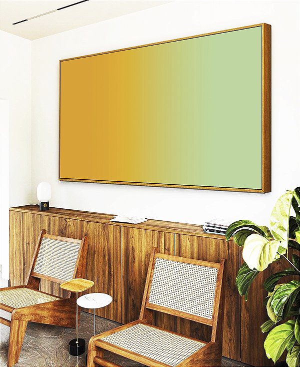 Quadro Horizontal Abstrato Degradê Amarelo Ouro Verde Menta Canvas Moldura