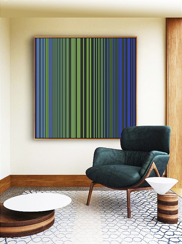 Quadro Quadrado Abstrato Degradê Listras Verde Esmeralda Azul Marinho Canvas Moldura