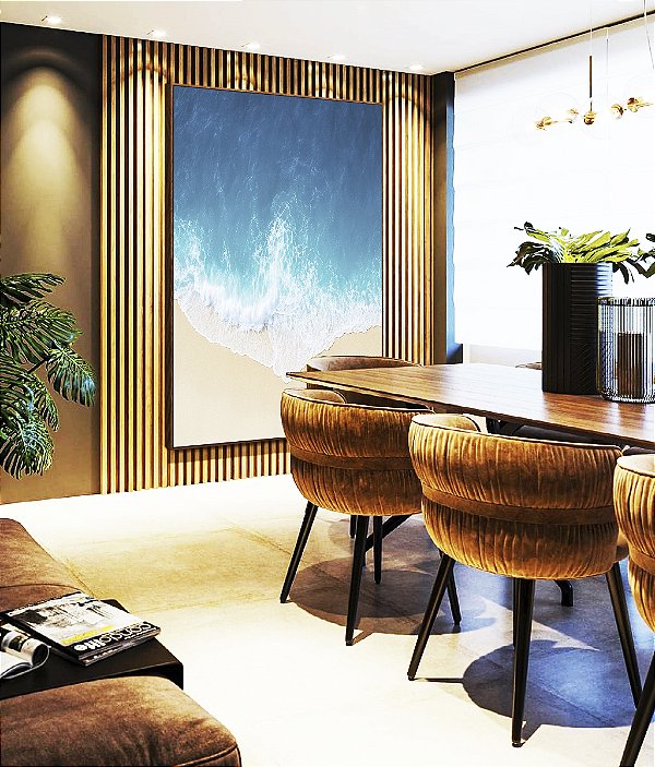 Quadro Vertical Mar Calmo Azul Intenso Praia Natureza Canvas Moldura