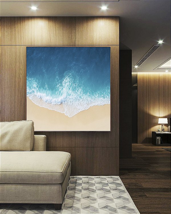 Quadro Quadrado Mar Calmo Azul Intenso Praia Natureza Canvas Moldura