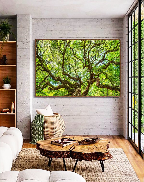 Quadro Horizontal Copa de Árvore Galhos Folhas Verde Vivo Natureza Canvas Moldura
