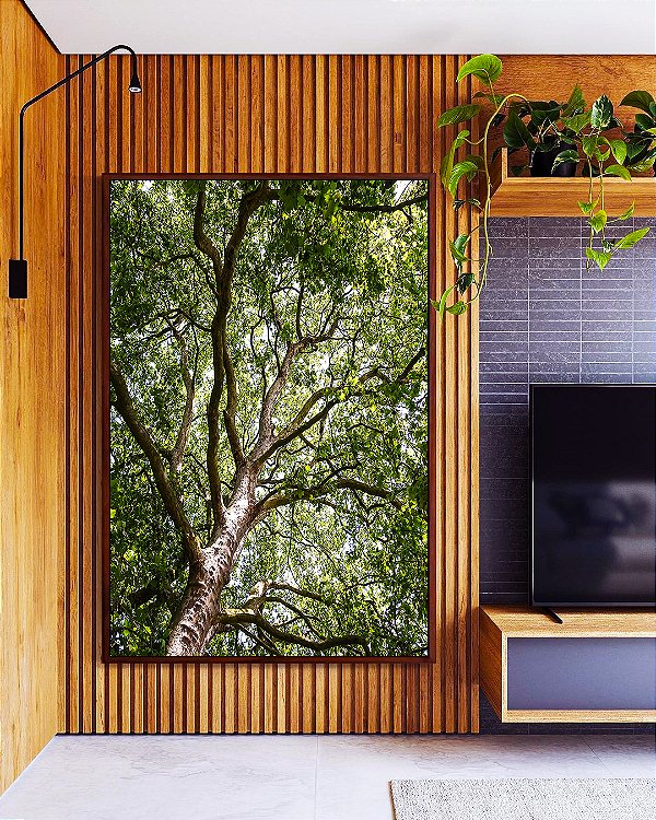 Quadro Vertical Floresta Copa de Árvore Folhas Verdes Natureza Canvas Moldura