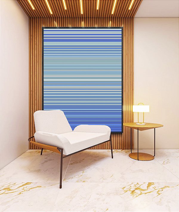 Quadro Vertical Abstrato Degradê Listras Azul Bebê Azul Royal Canvas Moldura