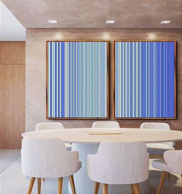 Duo de Quadros Abstrato Degradê Listras Azul Bebê Azul Royal Canvas Moldura