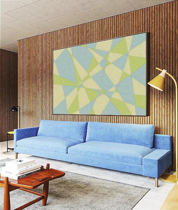 Quadro Horizontal Abstrato Mosaico Azul Celeste Verde Menta Canvas Moldura