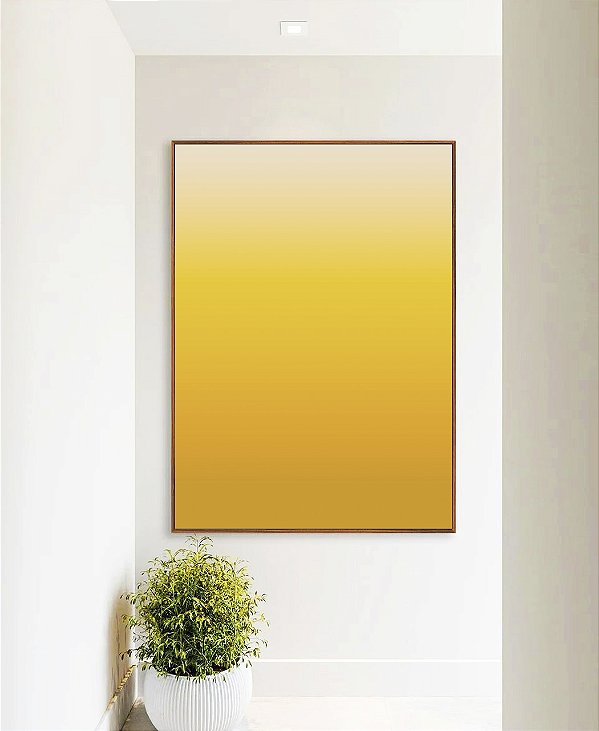 Quadro Vertical Abstrato Degradê Amarelo Ouro e Areia Canvas Moldura