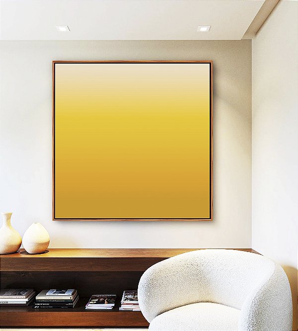 Quadro Quadrado Abstrato Degradê Amarelo Ouro e Areia Canvas Moldura