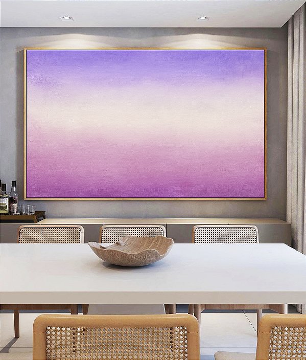 Quadro Horizontal Abstrato Roxo Lavanda Branco Rosa Claro Canvas Moldura
