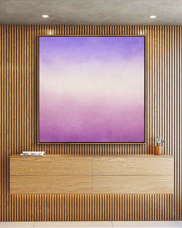 Quadro Quadrado Abstrato Roxo Lavanda Branco Rosa Claro Canvas Moldura