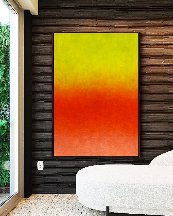Quadro Vertical Abstrato Degradê Verde Limão Laranja Tangerina Canvas Moldura