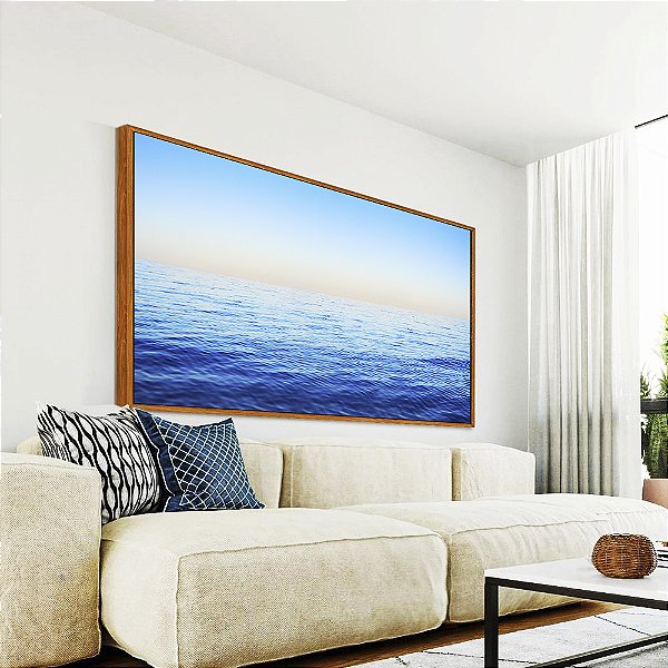 Quadro Horizontal Mar Calmo Azul e Céu Claro Natureza Canvas Moldura
