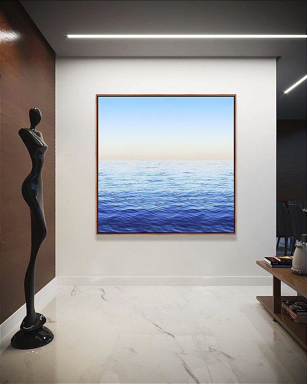 Quadro Quadrado Mar Calmo Azul e Céu Claro Natureza Canvas Moldura