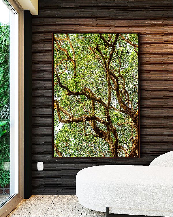 Quadro Vertical Copa de Árvore com Galhos e Folhas Natureza Paisagem Canvas Moldura